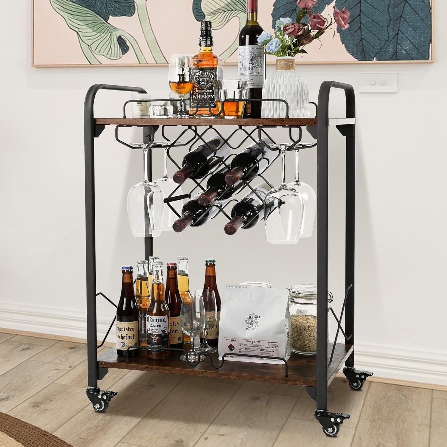 Dark Brown Metal Bar Cart - image-9