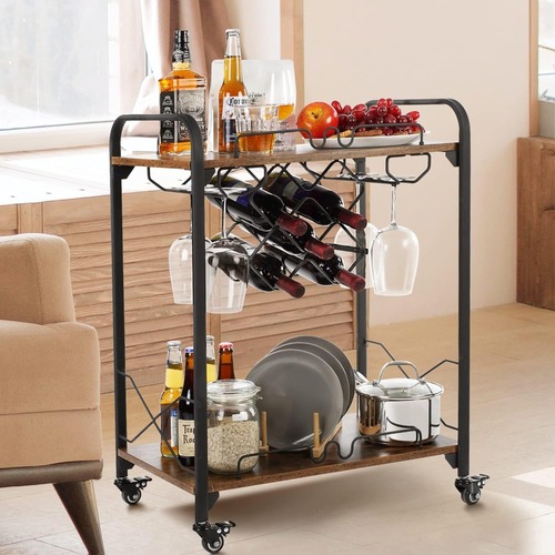Used Dark Brown Metal Bar Cart for sale on AptDeco