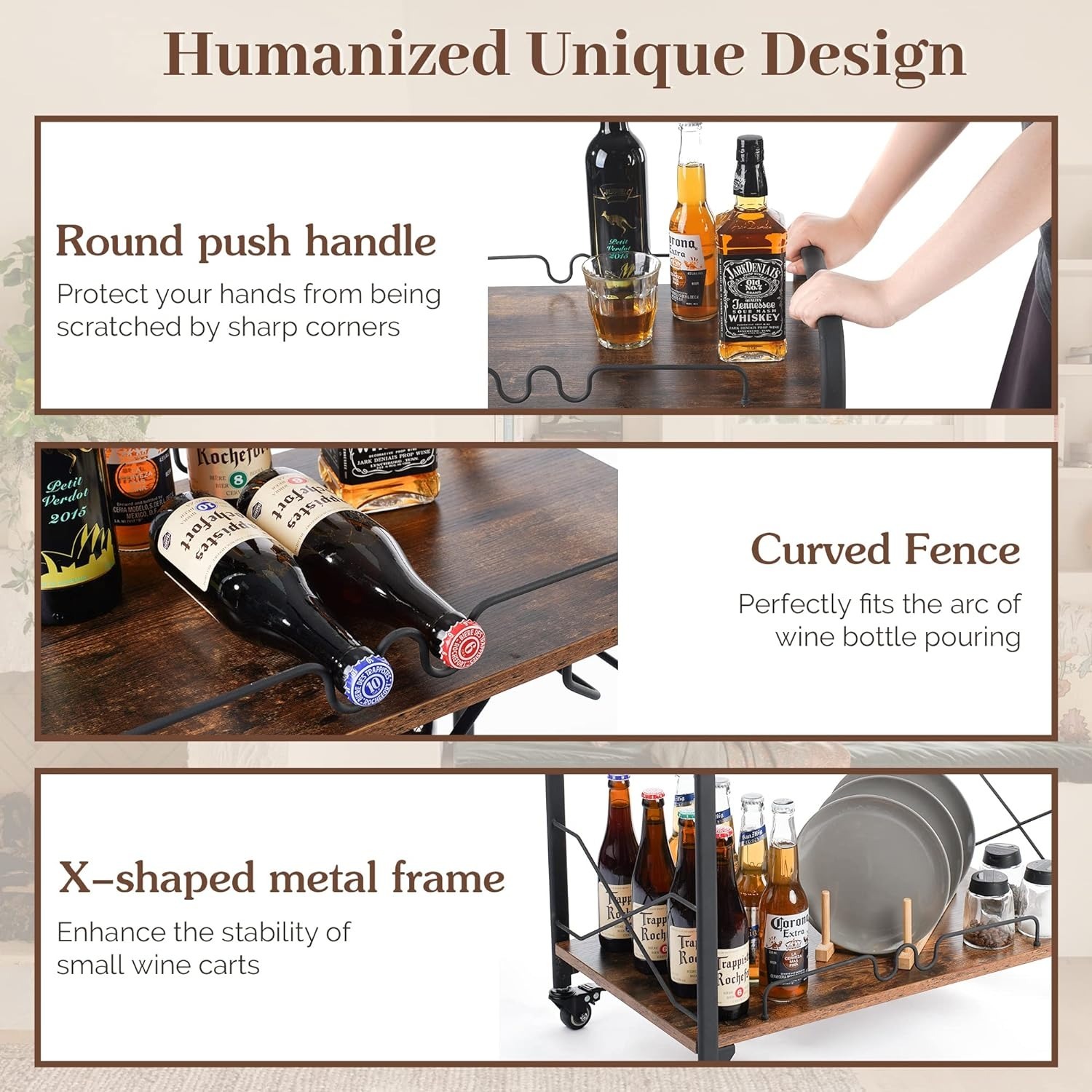 Dark Brown Metal Bar Cart - image-2