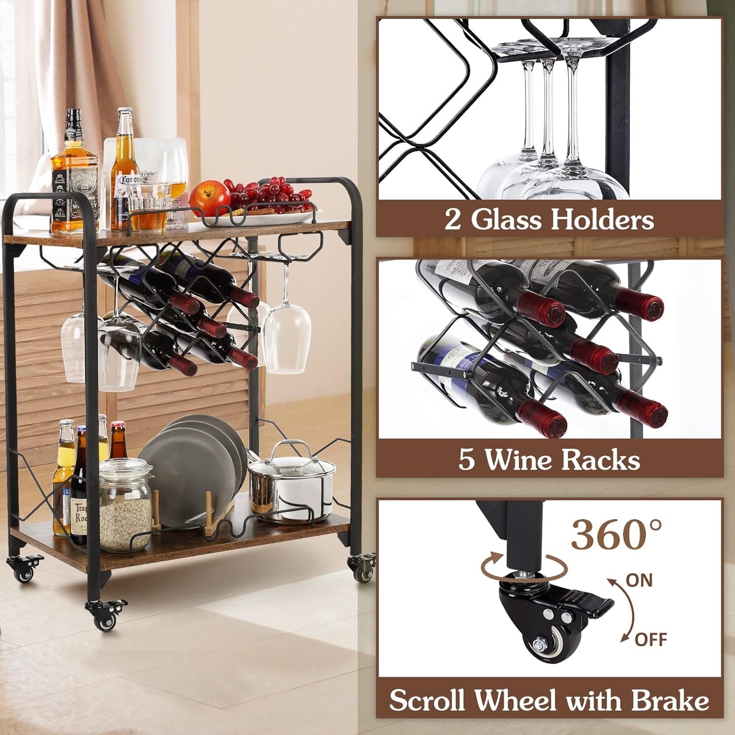 Dark Brown Metal Bar Cart - image-3