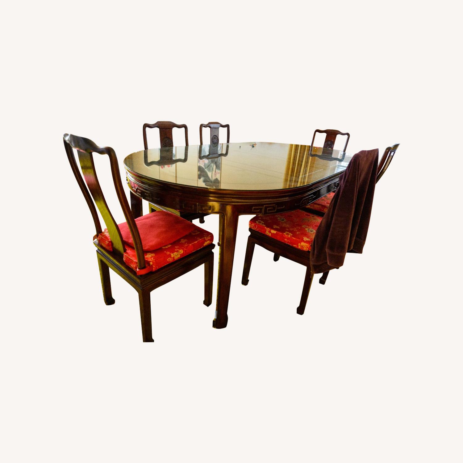 Asian Rosewood Oval Dining Set with 6 Chairs - image-0