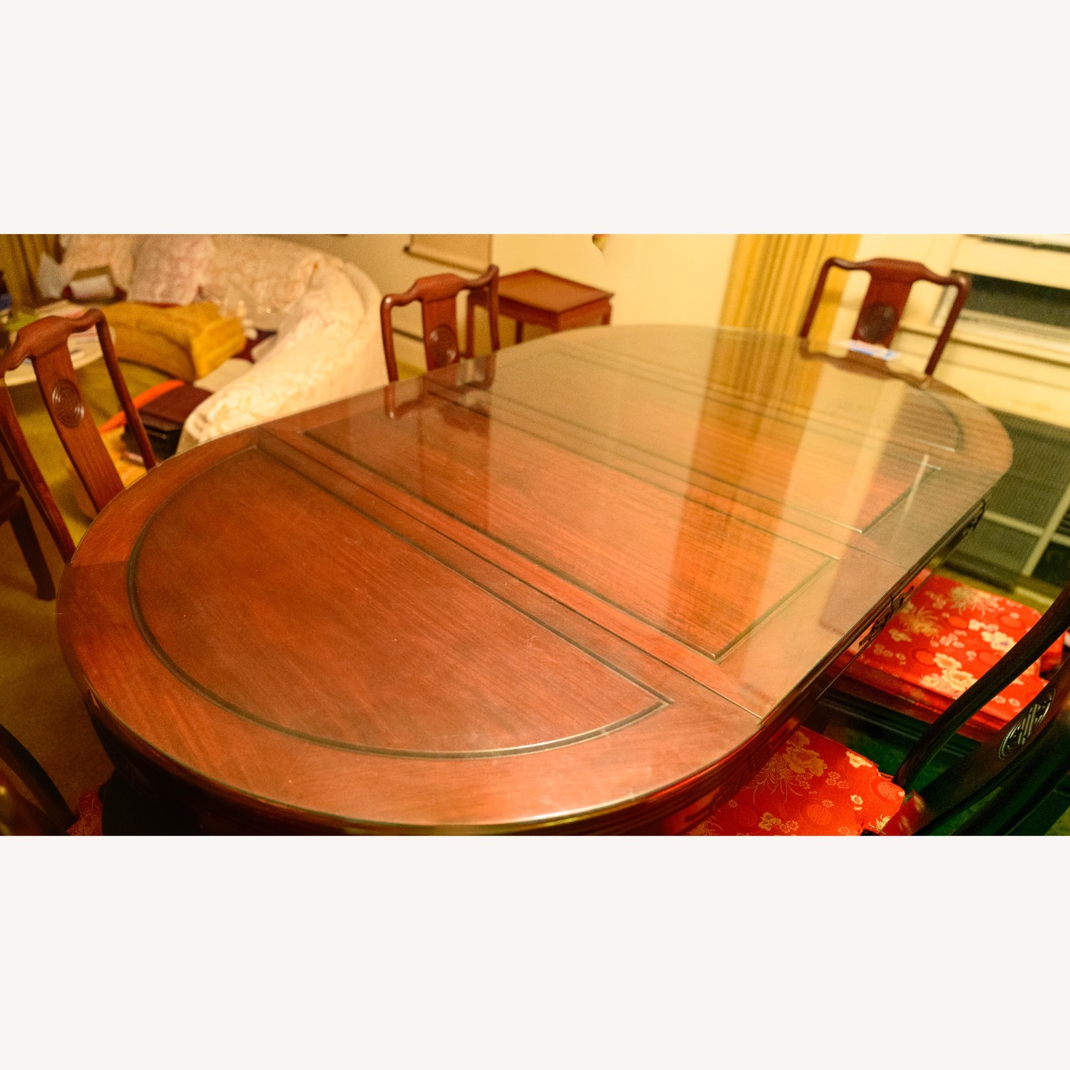 Asian Rosewood Oval Dining Set with 6 Chairs - image-1