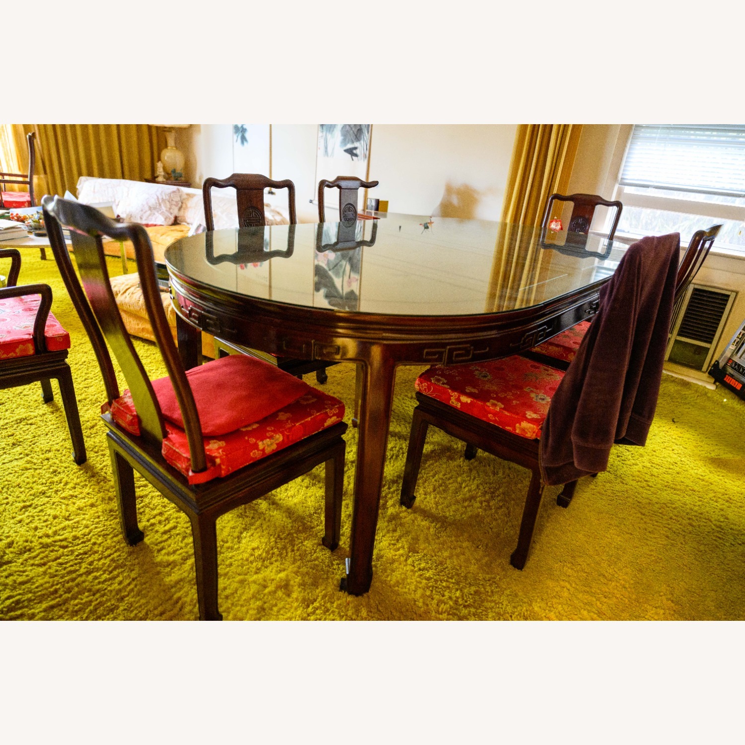 Asian Rosewood Oval Dining Set with 6 Chairs - image-4