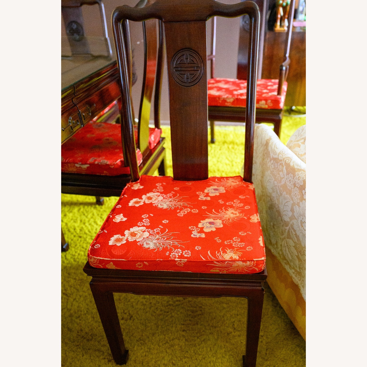 Asian Rosewood Oval Dining Set with 6 Chairs - image-3