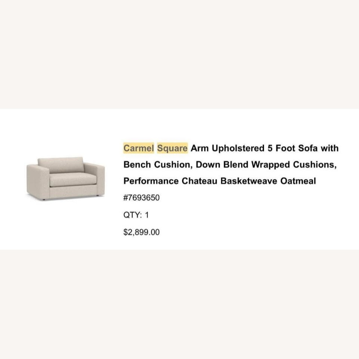 Pottery Barn Carmel Square 62" Sofa (Oatmeal) - image-3