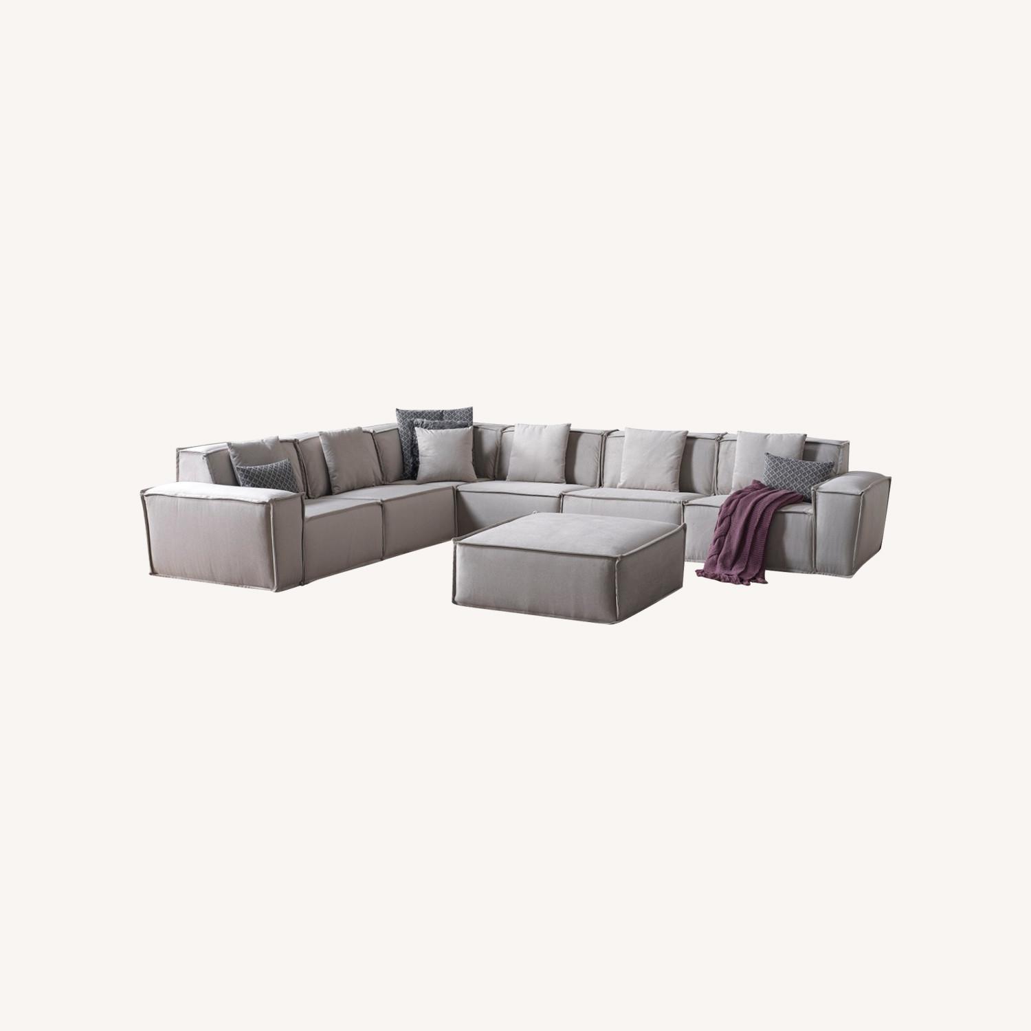 Modern Cream 7-Piece Sectional with Ottoman - image-0