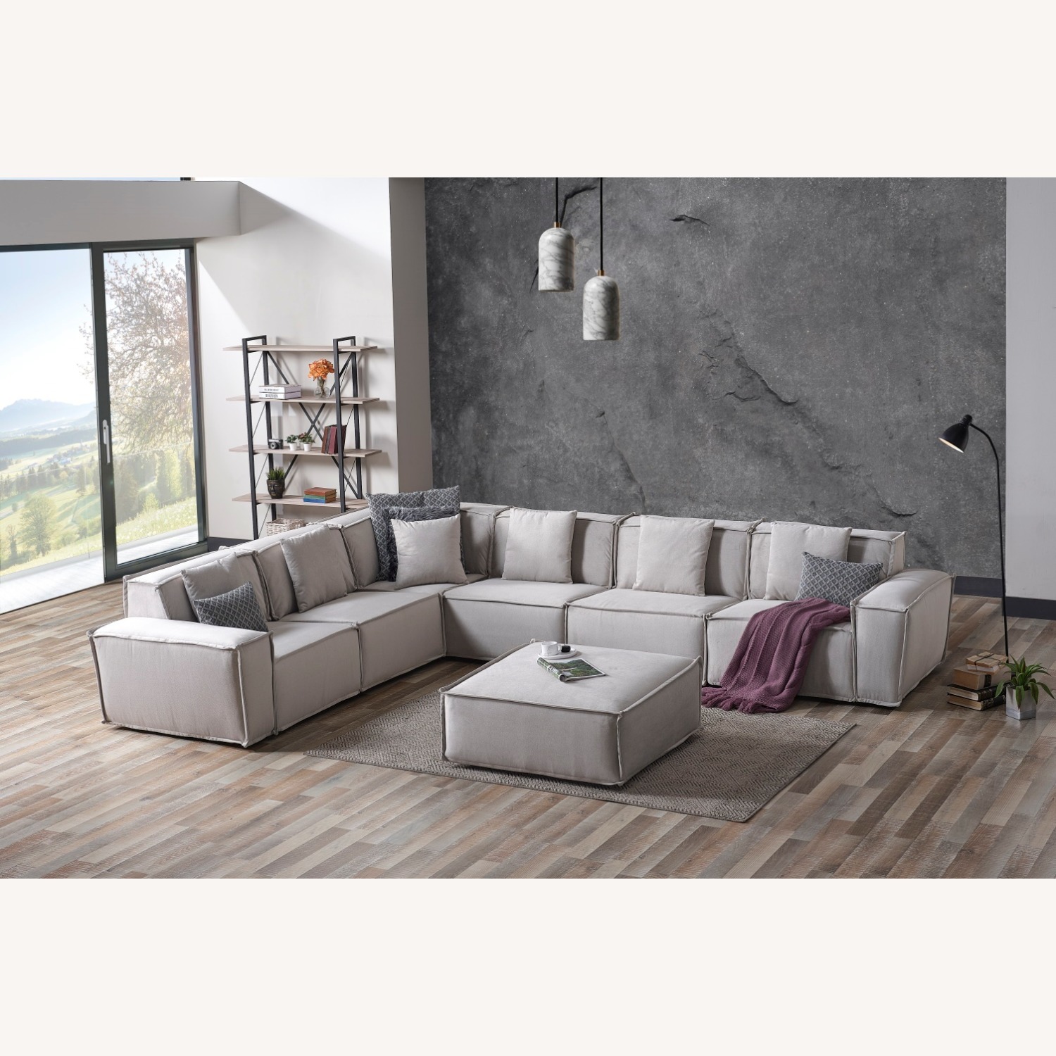 Modern Cream 7-Piece Sectional with Ottoman - image-2