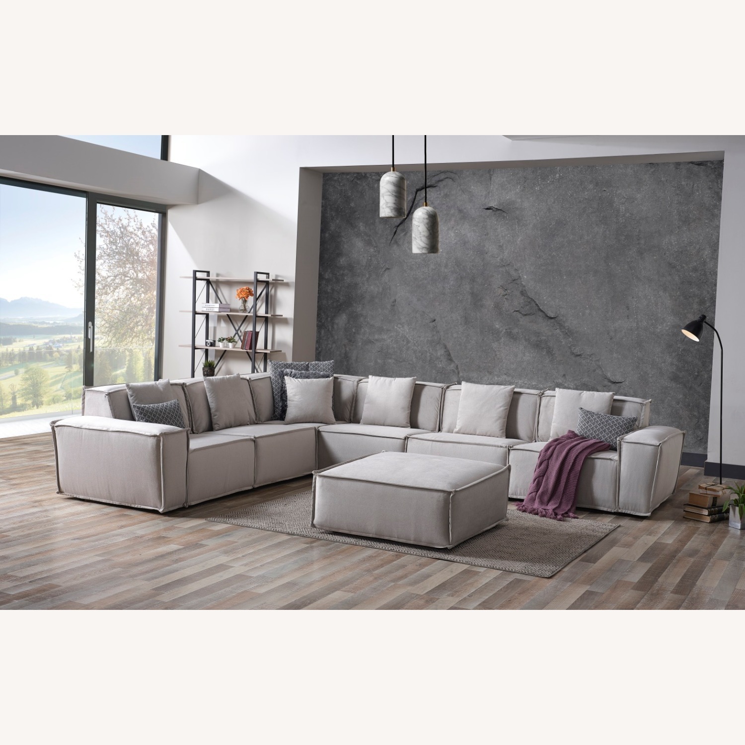 Modern Cream 7-Piece Sectional with Ottoman - image-1