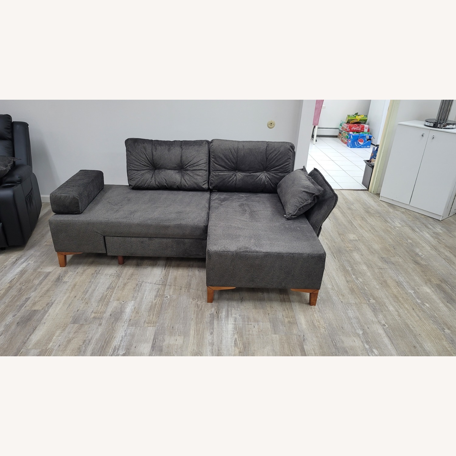 Napoli Dark Gray Convertible Sectional - image-9