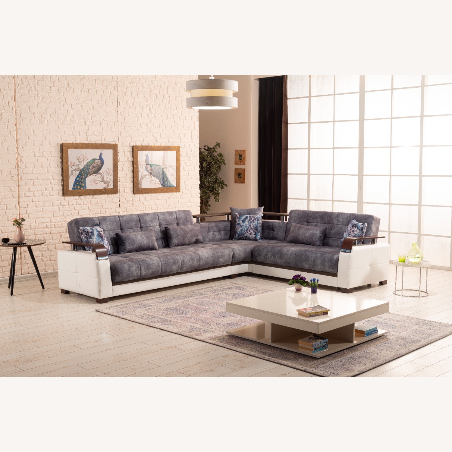 Wayfair Light Grey Convertible Sectional with Storage - image-1
