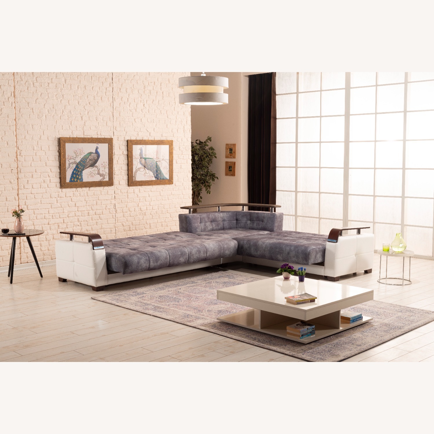 Wayfair Light Grey Convertible Sectional with Storage - image-3