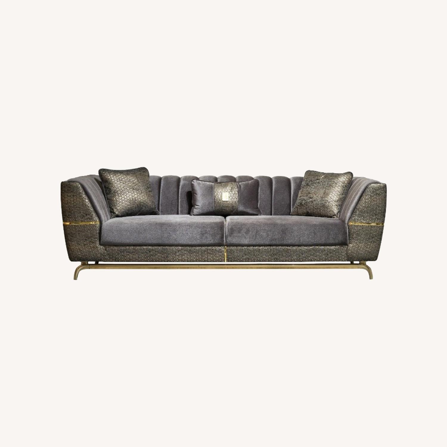 Madrid Luxe Charcoal Velvet Sofa with Gold Accents - image-0