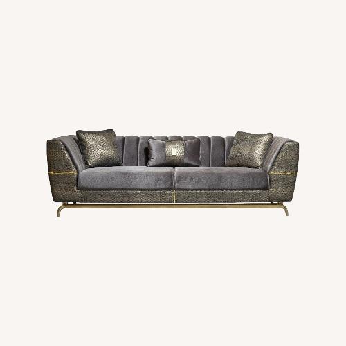 Used Madrid Luxe Charcoal Velvet Sofa with Gold Accents for sale on AptDeco