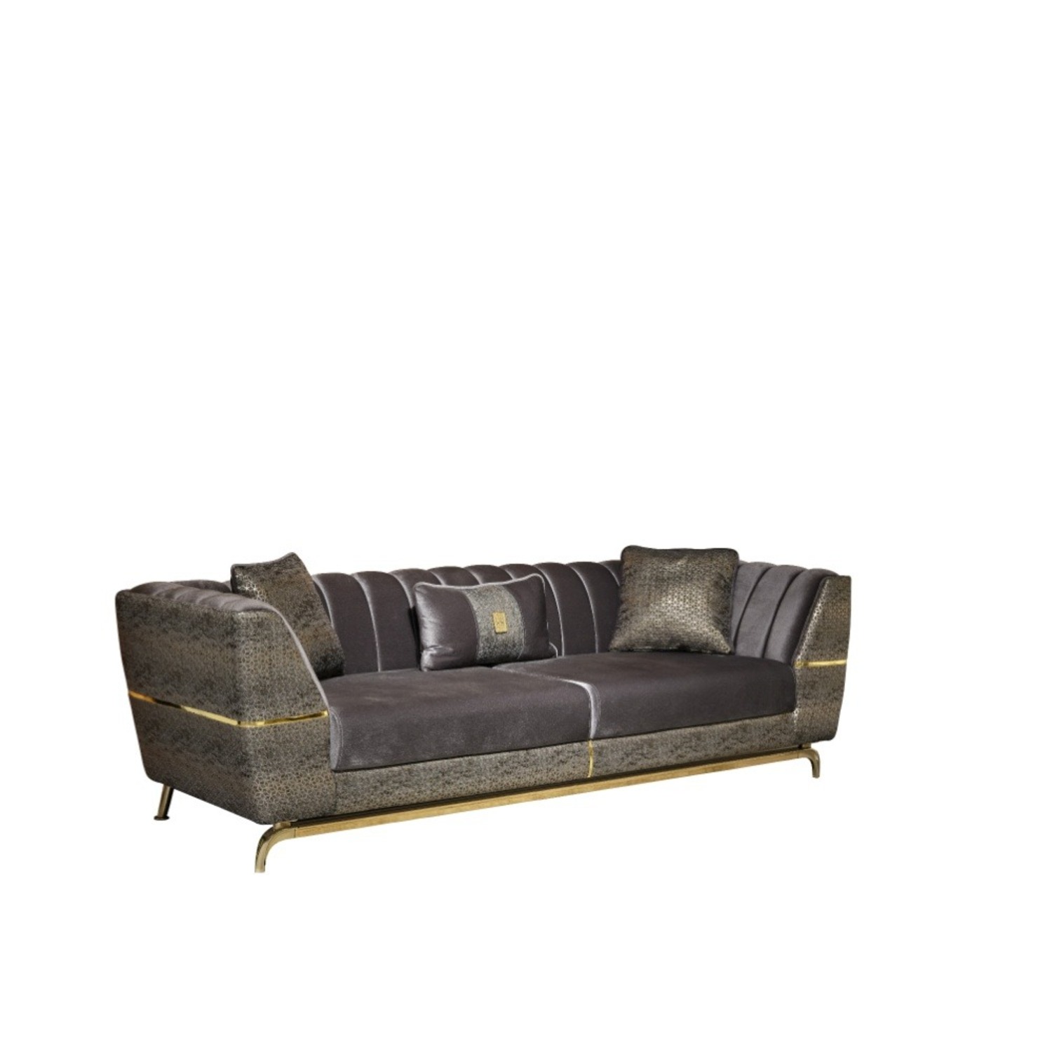 Madrid Luxe Charcoal Velvet Sofa with Gold Accents - image-4