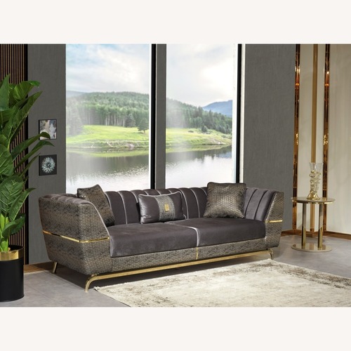 Used Madrid Luxe Charcoal Velvet Sofa with Gold Accents for sale on AptDeco