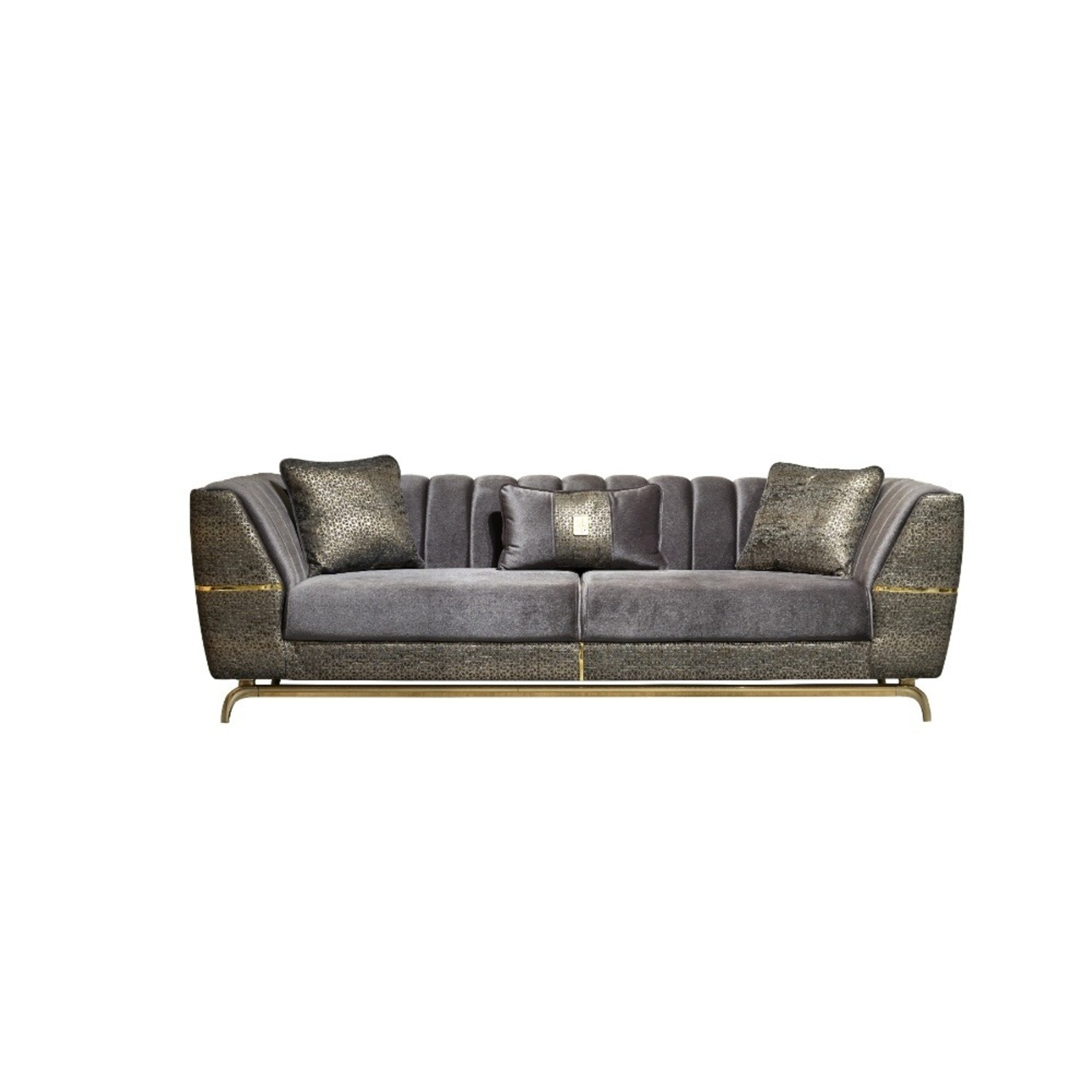 Madrid Luxe Charcoal Velvet Sofa with Gold Accents - image-5