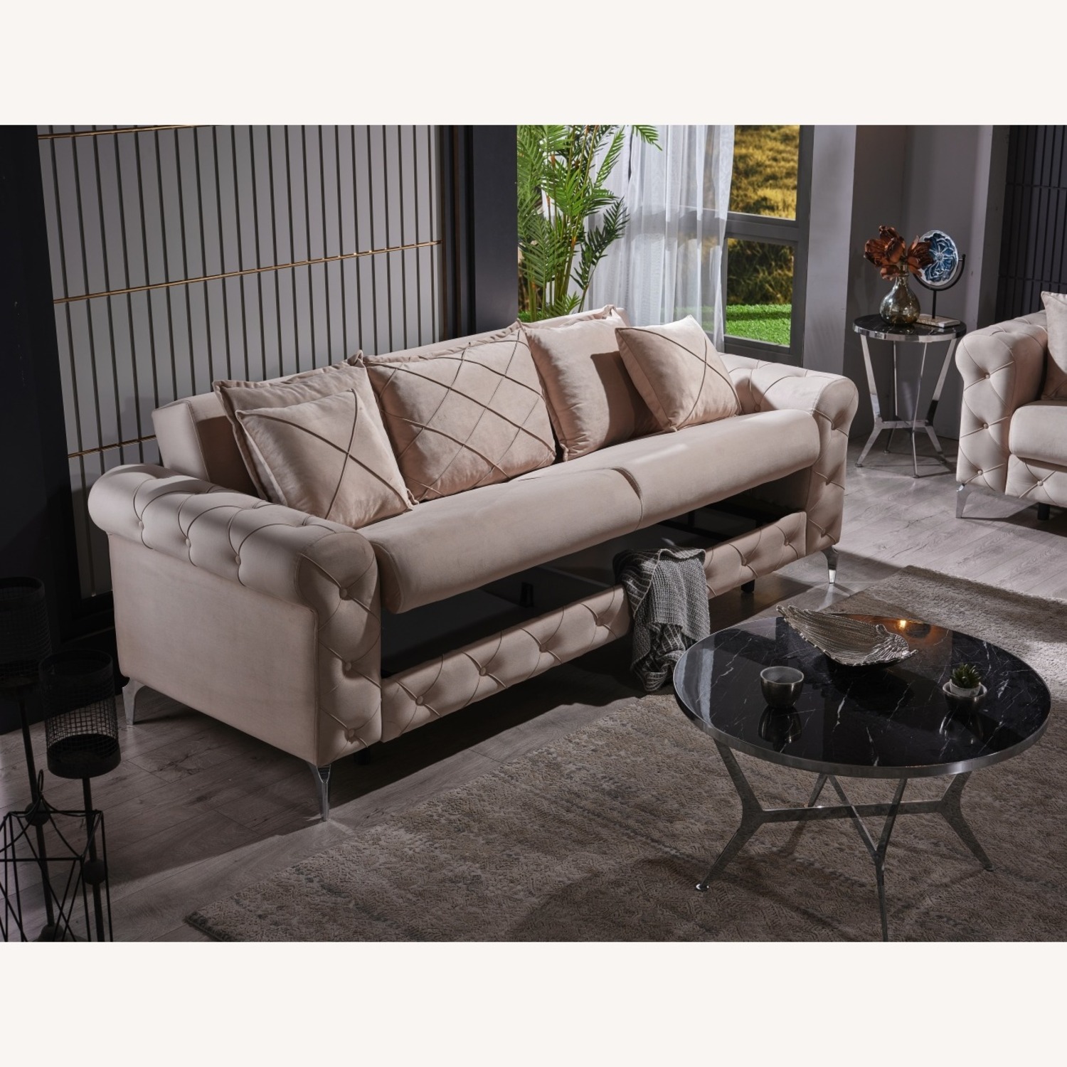 Wayfair Riva Cream Velvet Tufted Sleeper Sofa - image-2