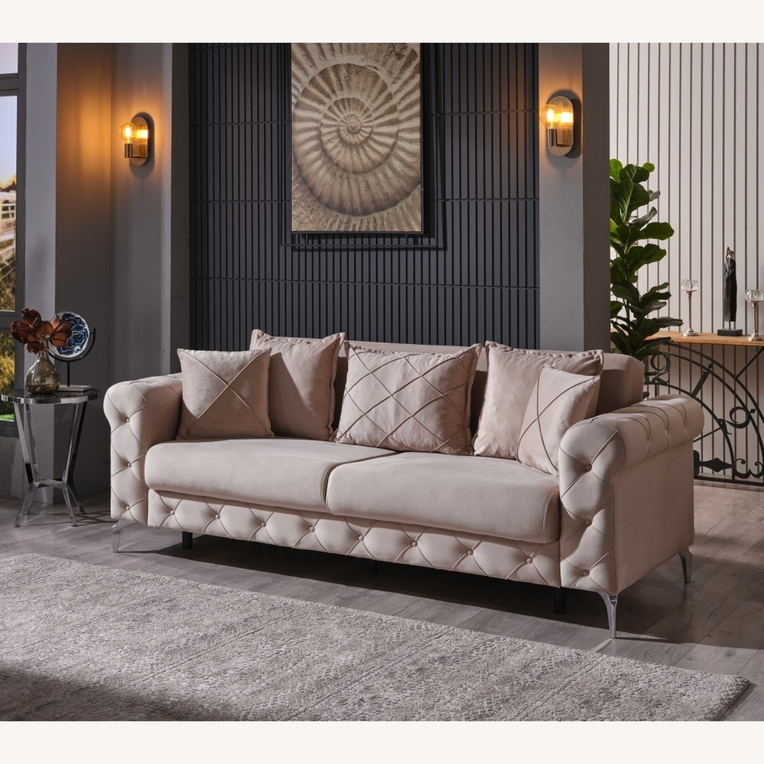 Wayfair Riva Cream Velvet Tufted Sleeper Sofa - image-1