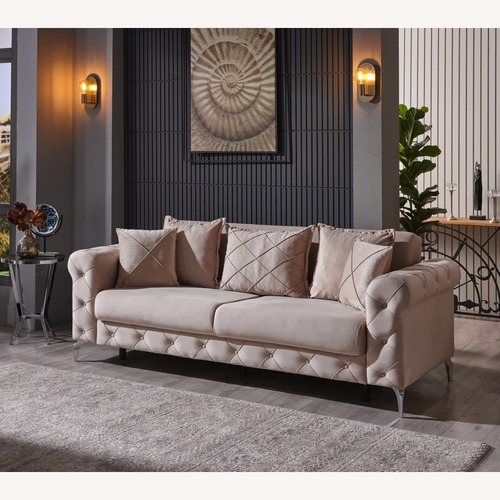 Used Wayfair Riva Cream Velvet Tufted Sleeper Sofa for sale on AptDeco