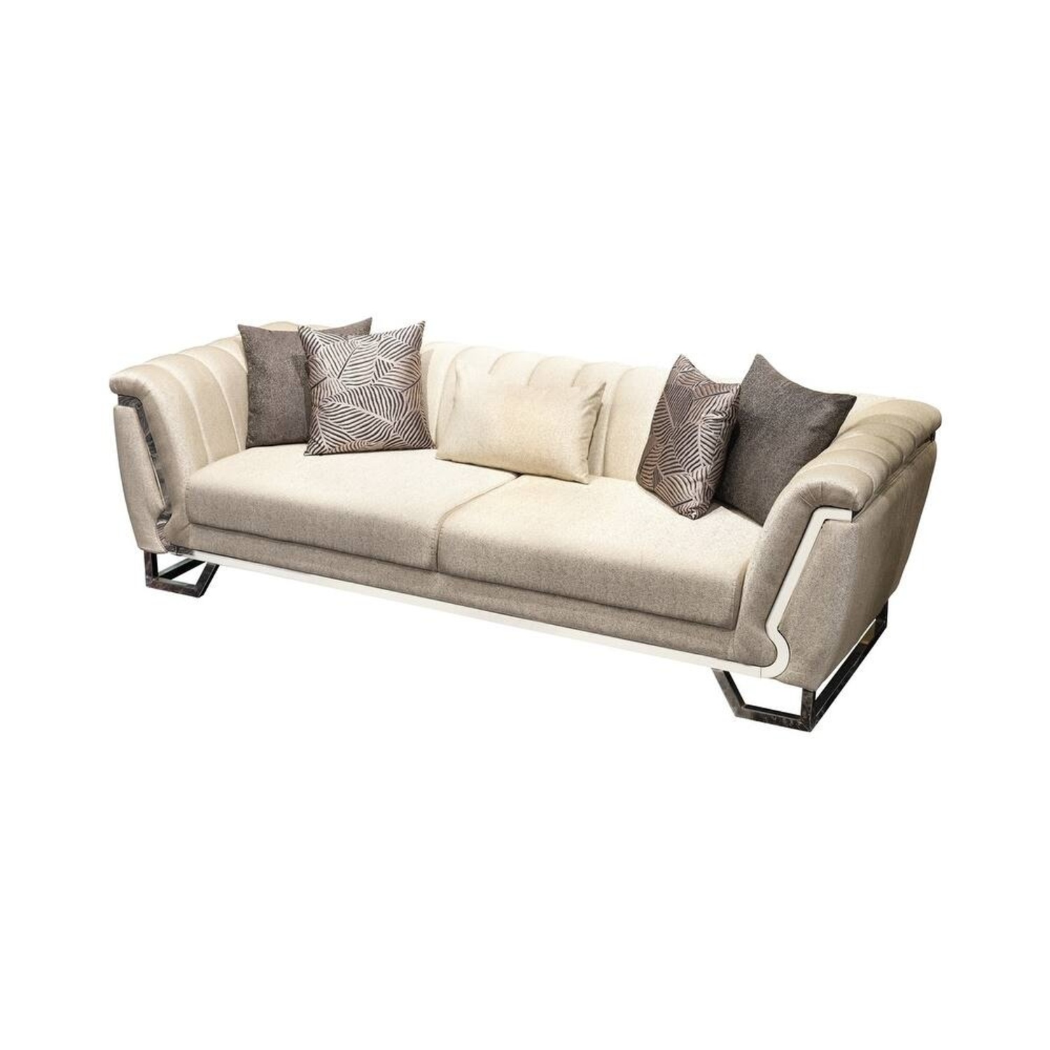 Roma Cream Modern Sofa with Gold Accents - image-6