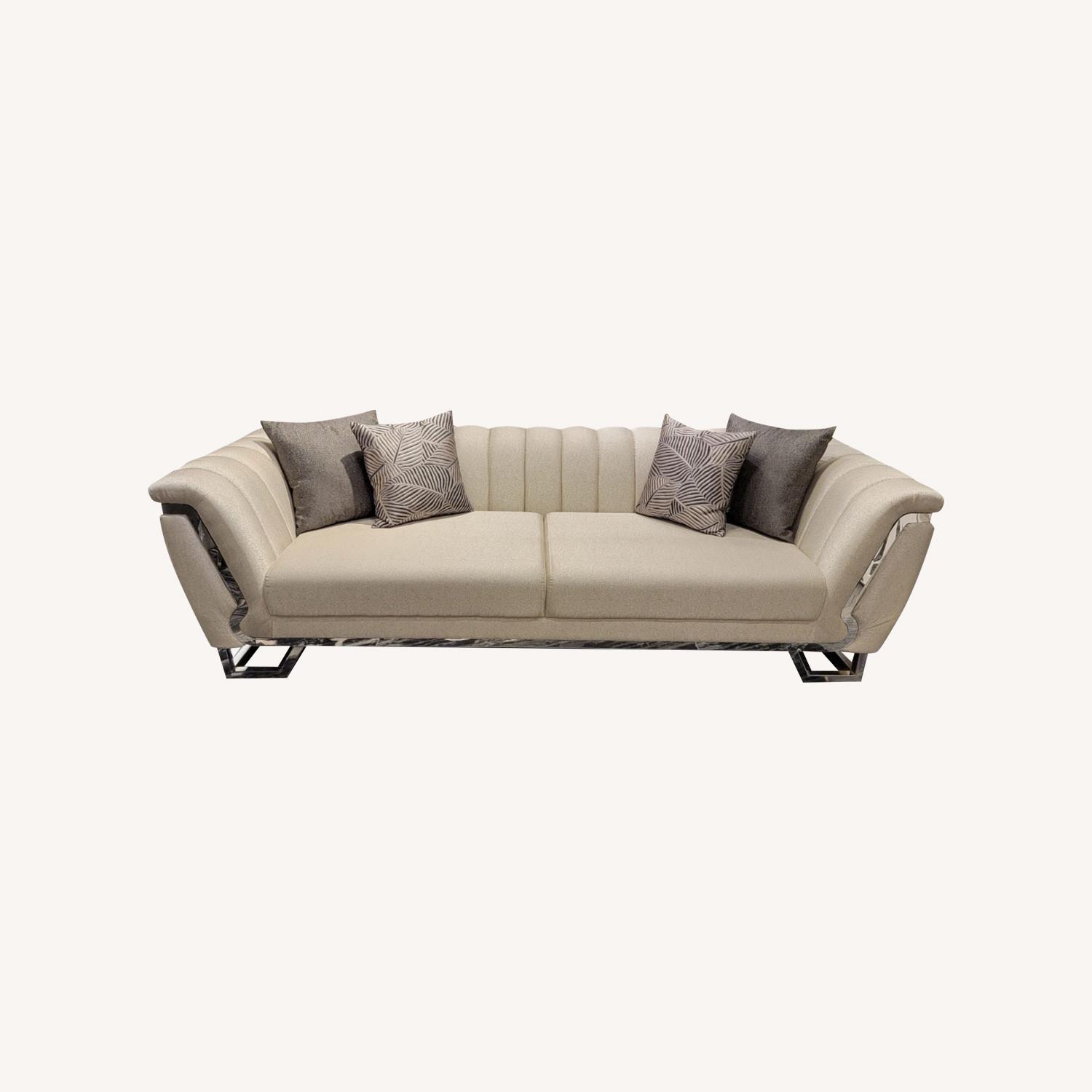 Roma Cream Modern Sofa with Gold Accents - image-0