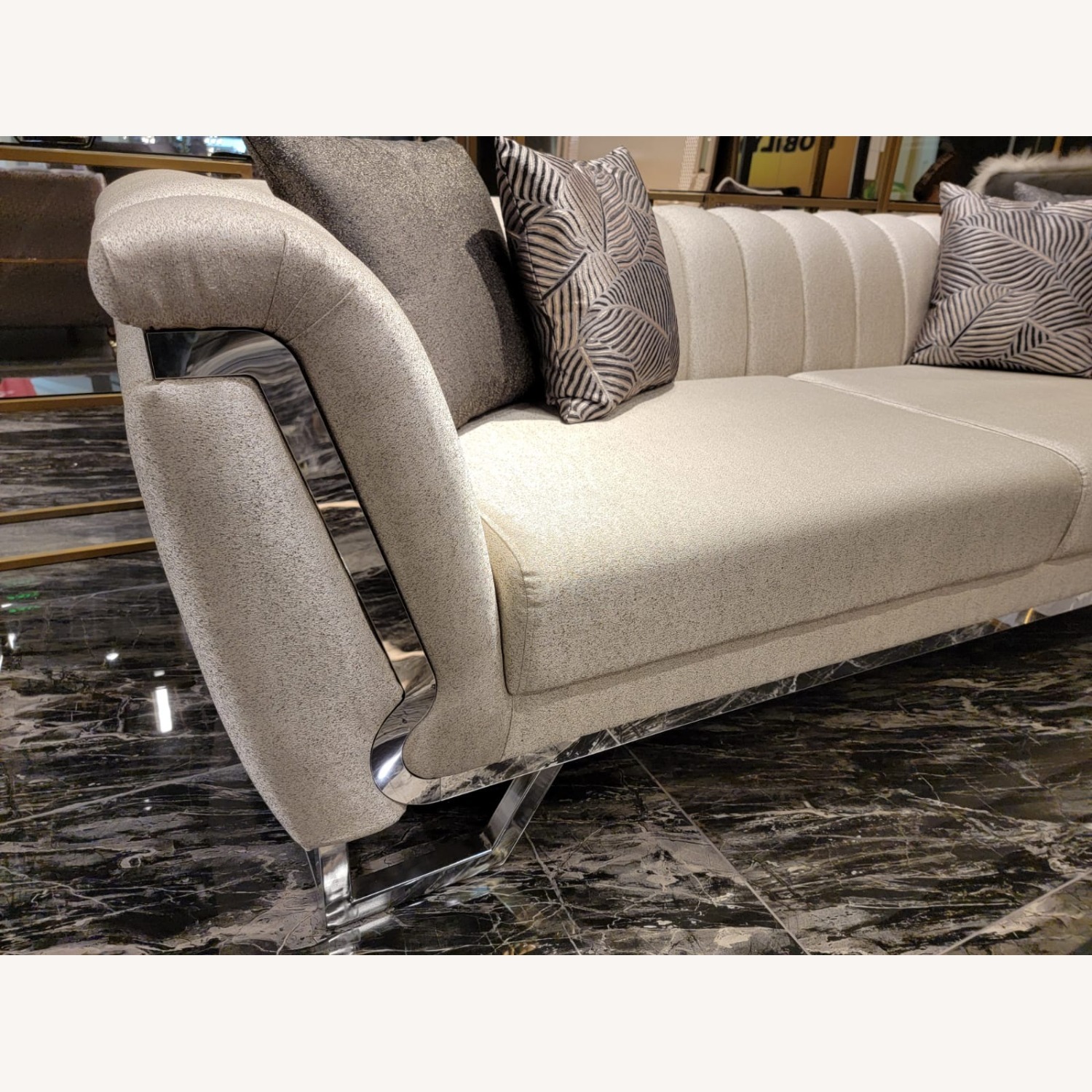 Roma Cream Modern Sofa with Gold Accents - image-2