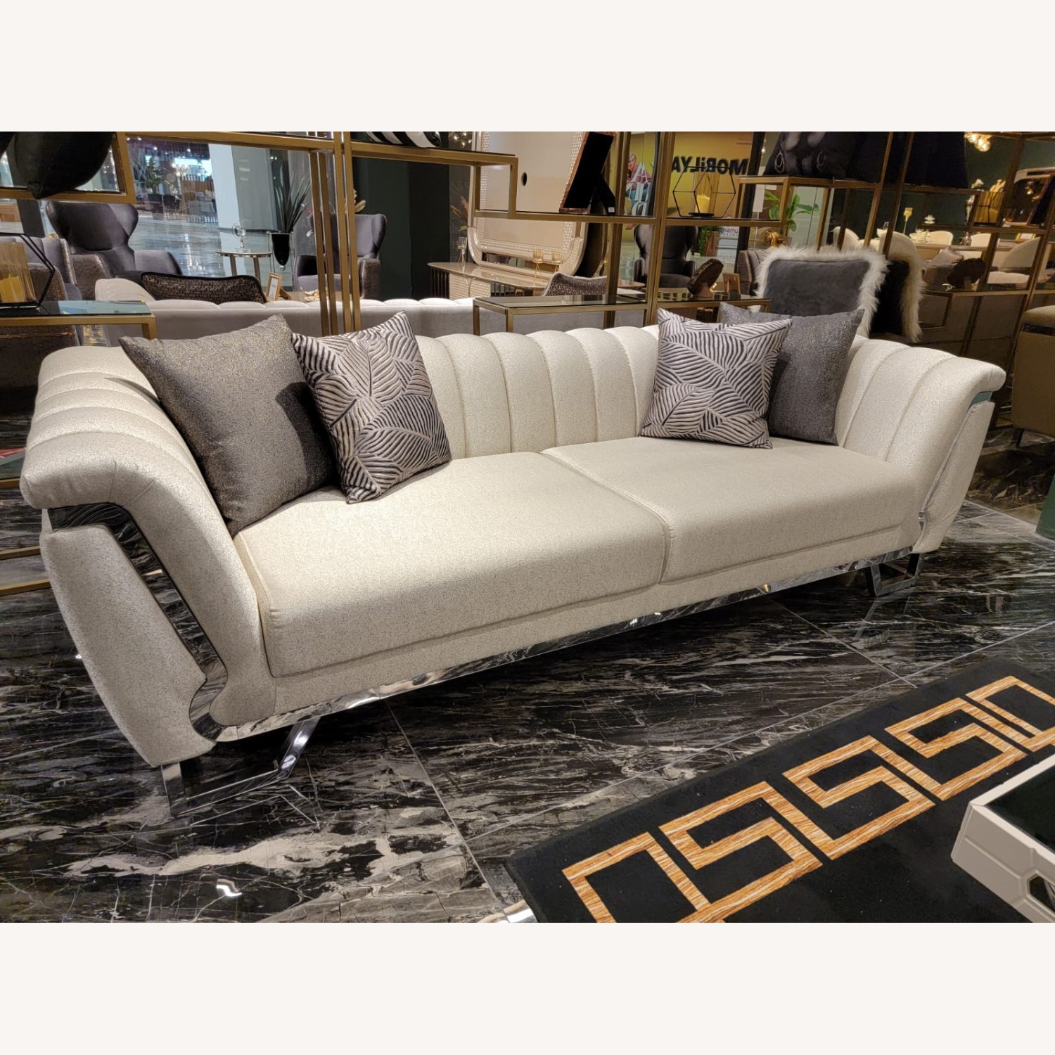Roma Cream Modern Sofa with Gold Accents - image-1