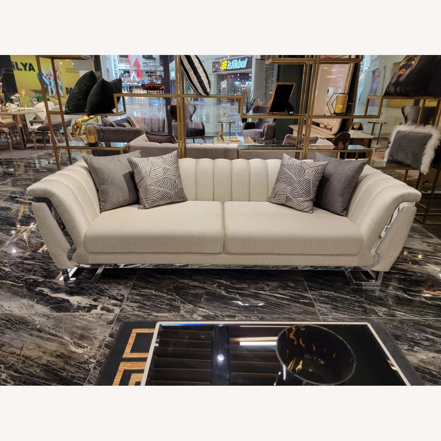 Roma Cream Modern Sofa with Gold Accents - image-3