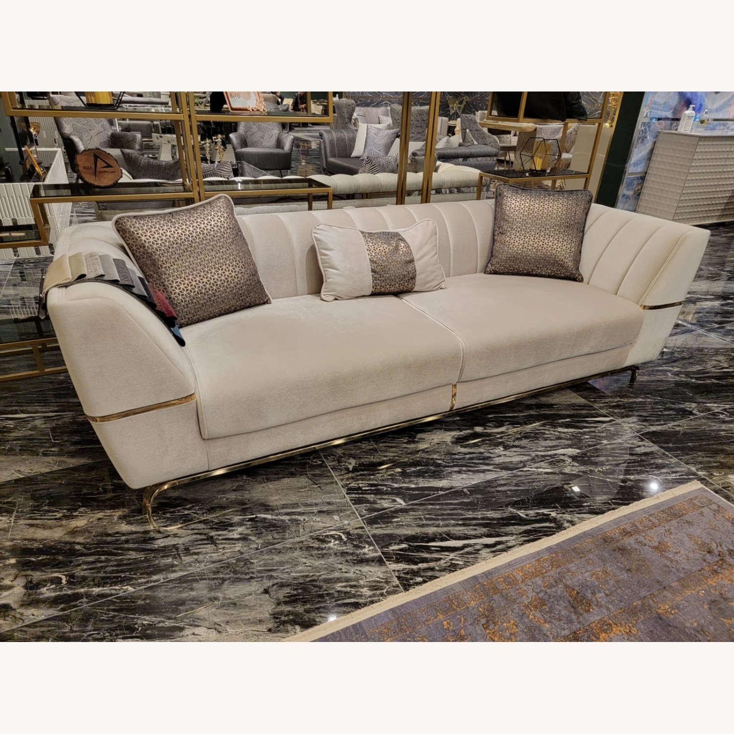 Roma Cream Modern Sofa with Gold Accents - image-4