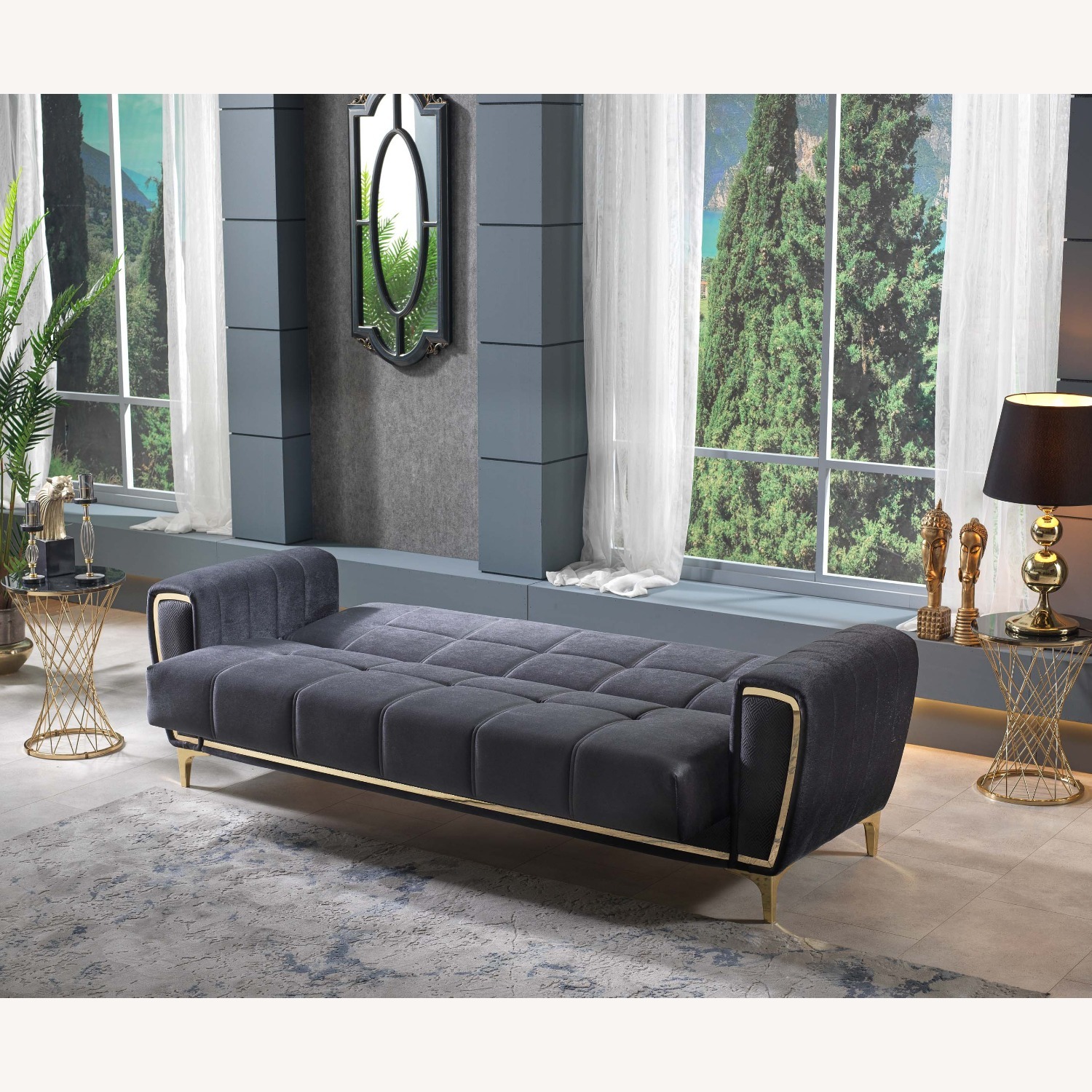 Wayfair Charcoal Velvet Loveseat with Gold Legs - image-2