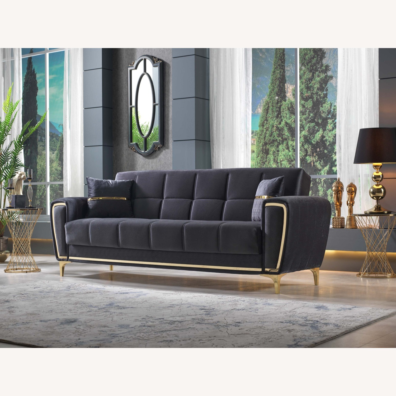 Wayfair Charcoal Velvet Loveseat with Gold Legs - image-3
