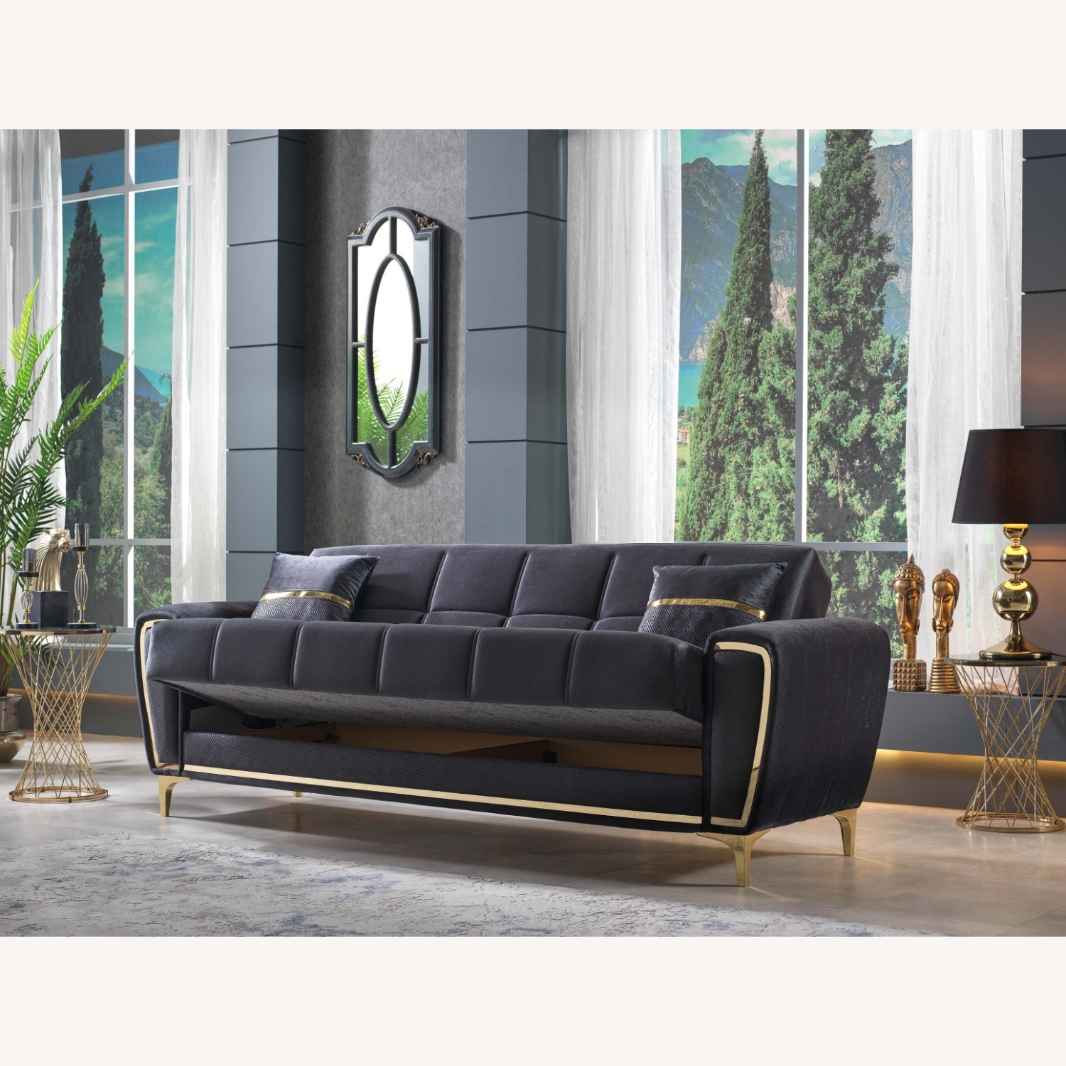 Wayfair Charcoal Velvet Loveseat with Gold Legs - image-1