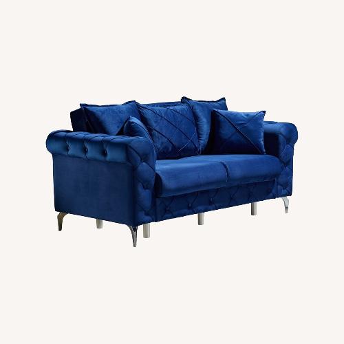 Used Wayfair Navy Blue Velvet Loveseat with Storage for sale on AptDeco