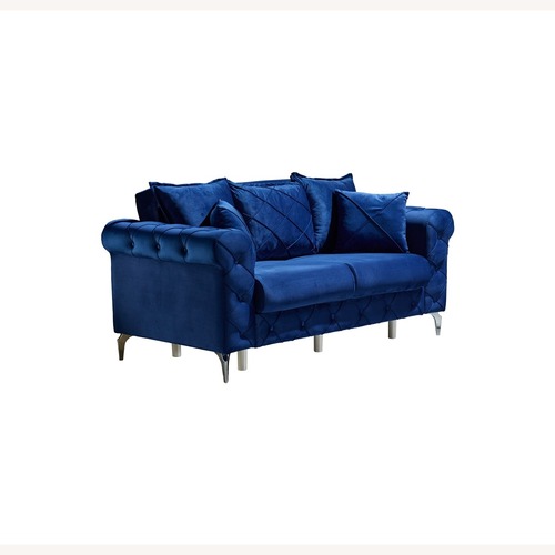 Used Wayfair Navy Blue Velvet Loveseat with Storage for sale on AptDeco
