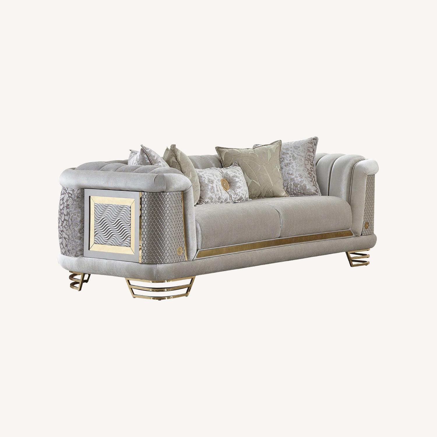 Wayfair Cream Modern Loveseat with Gold Accents - image-0