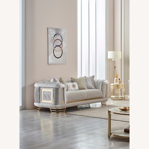 Used Wayfair Cream Modern Loveseat with Gold Accents for sale on AptDeco