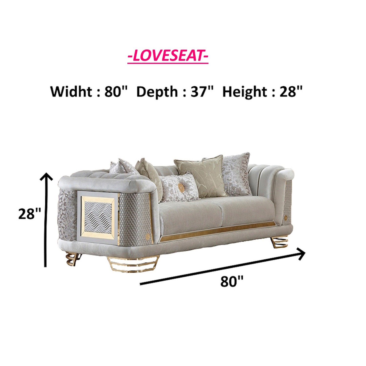 Wayfair Cream Modern Loveseat with Gold Accents - image-3