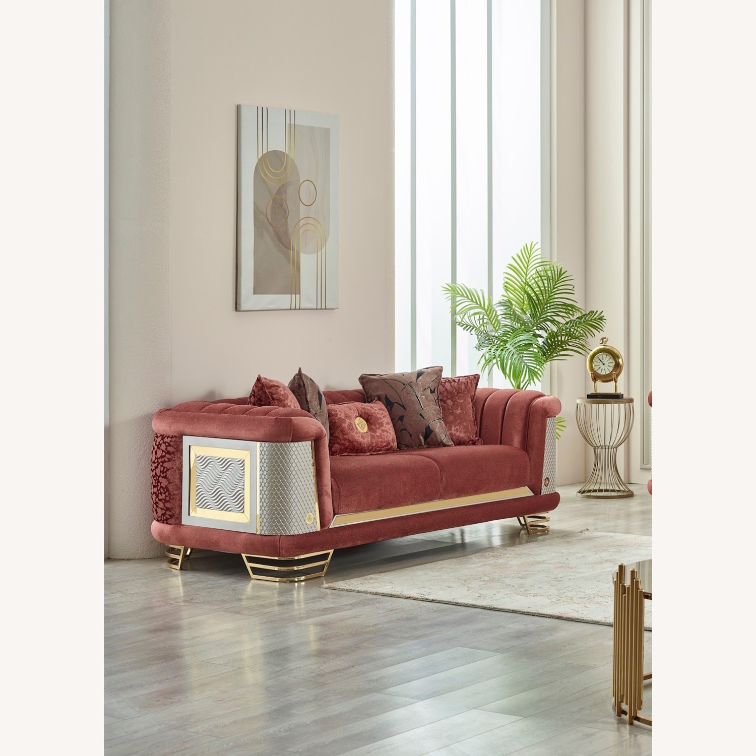 Wayfair Modern Loveseat with Gold Trim - image-2