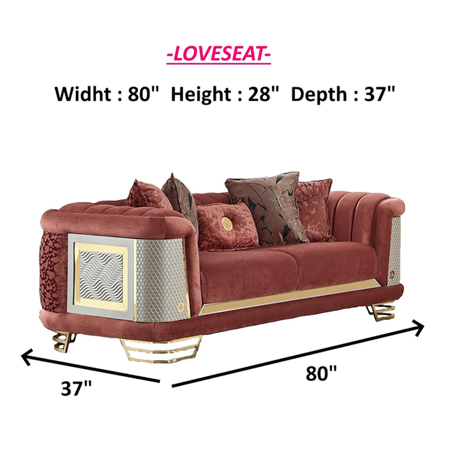 Wayfair Modern Loveseat with Gold Trim - image-1