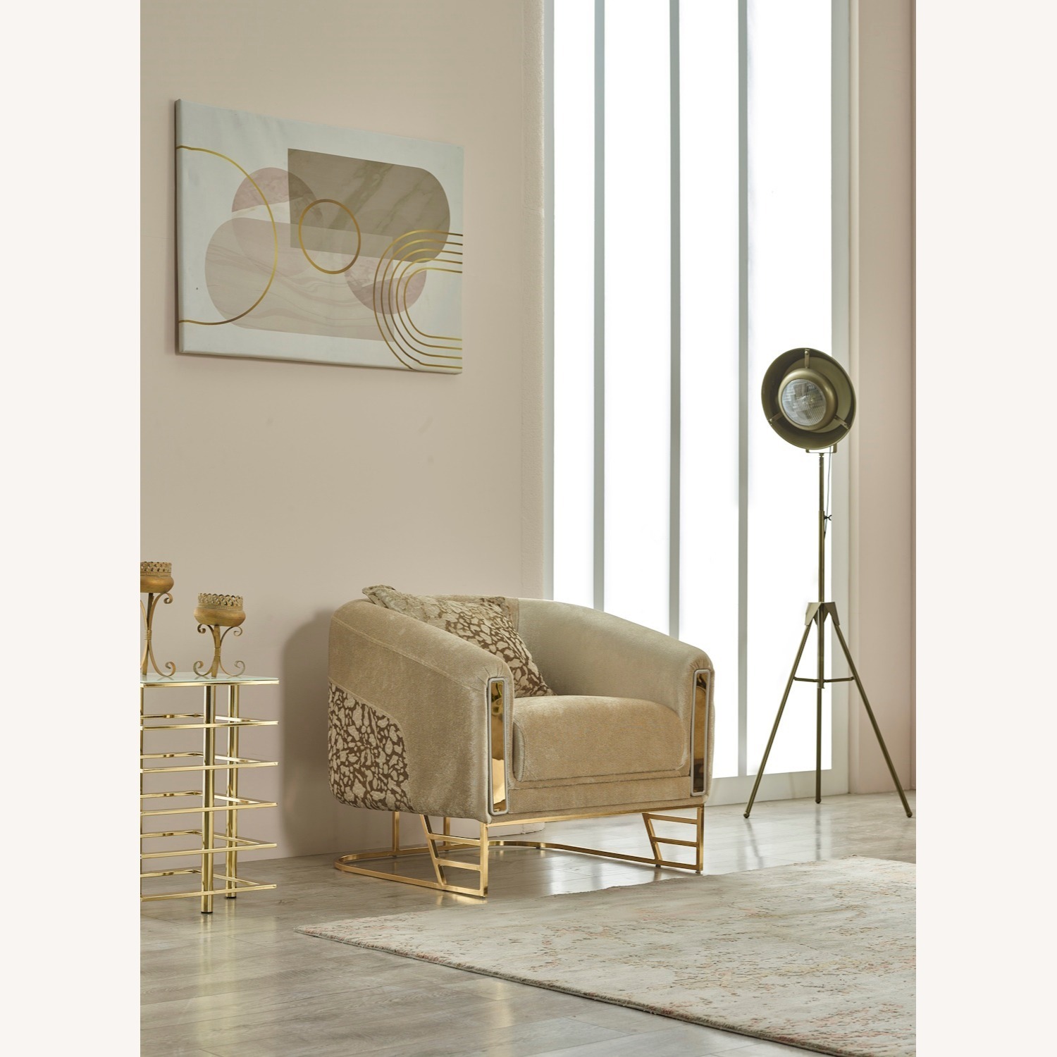 Wayfair Beige Accent Chair with Gold Base - image-2