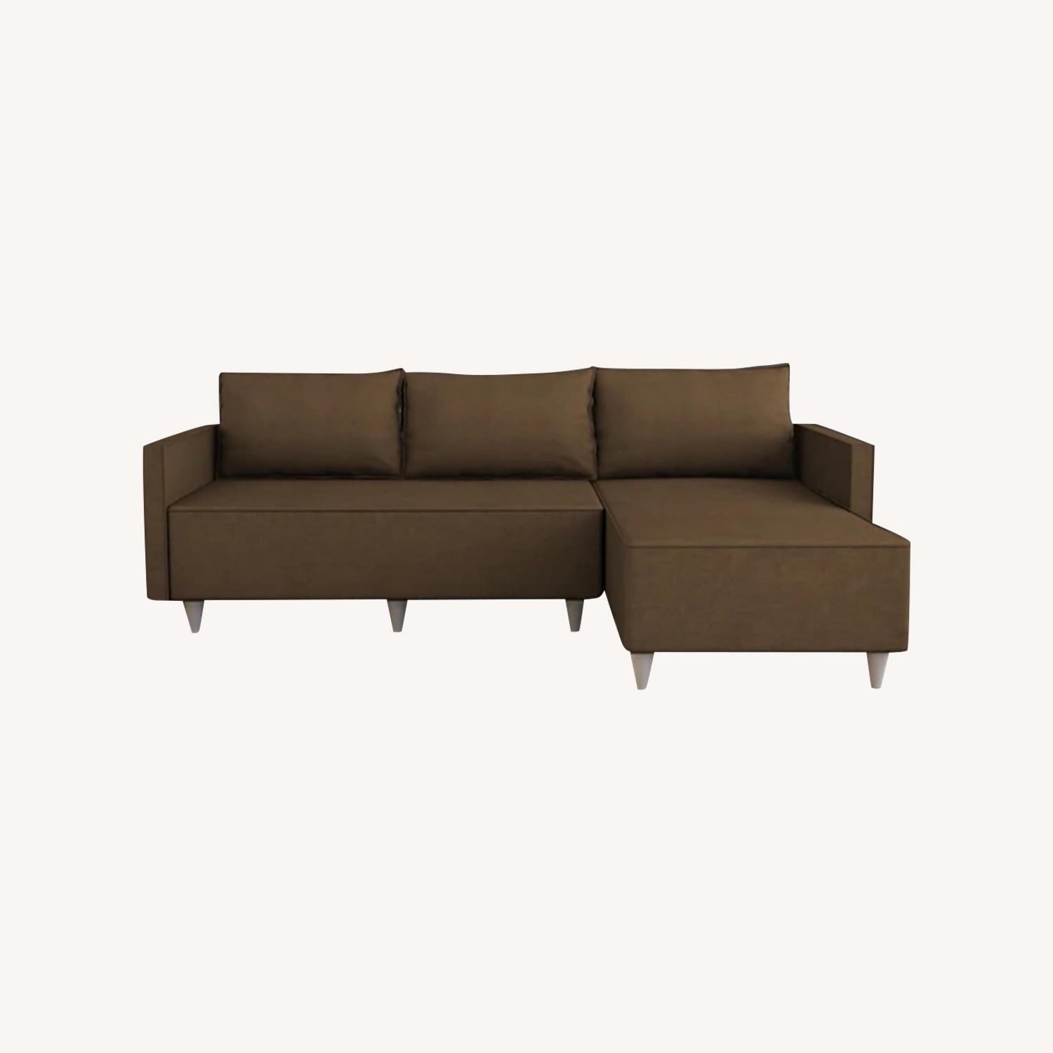 Aybuke Modern Brown Convertible Sectional Sofa - image-0