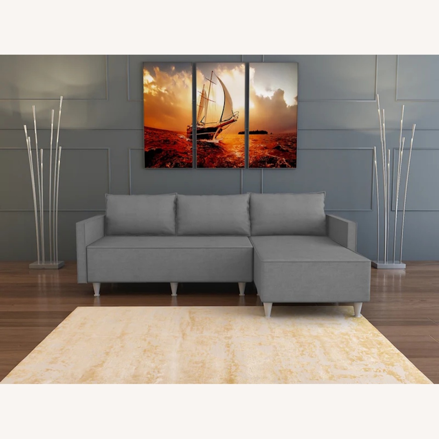 Right-Facing Grey Sectional Sofa with Chaise - image-1