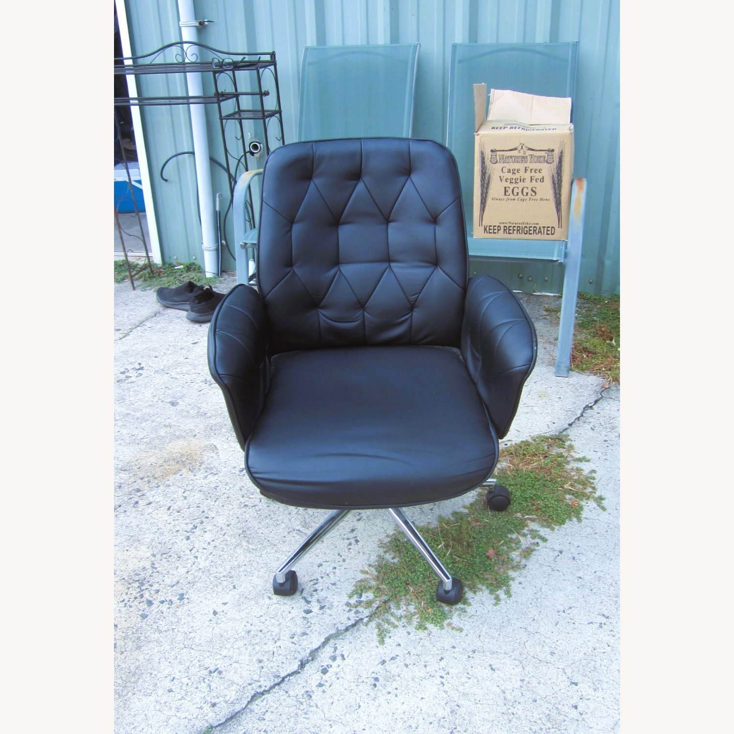 Rolling Black Office Chair Chrome Frame - image-1