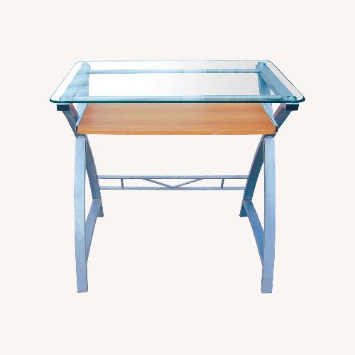 Used Computer Desk Glass Top Metal Frame for sale on AptDeco