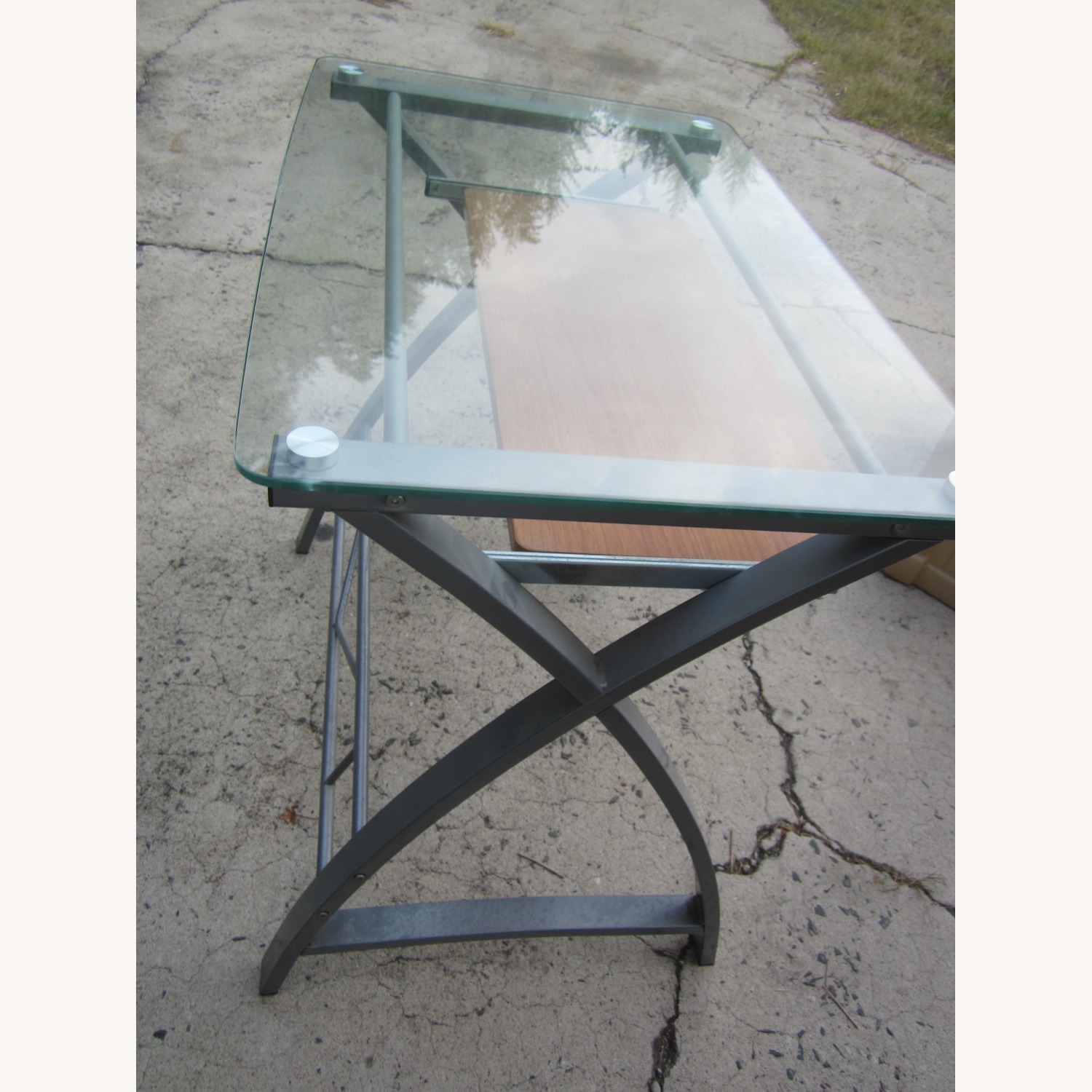 Computer Desk Glass Top Metal Frame - image-3