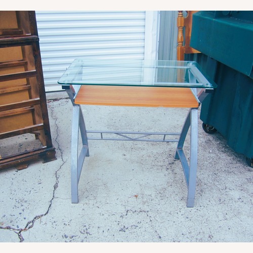 Used Computer Desk Glass Top Metal Frame for sale on AptDeco