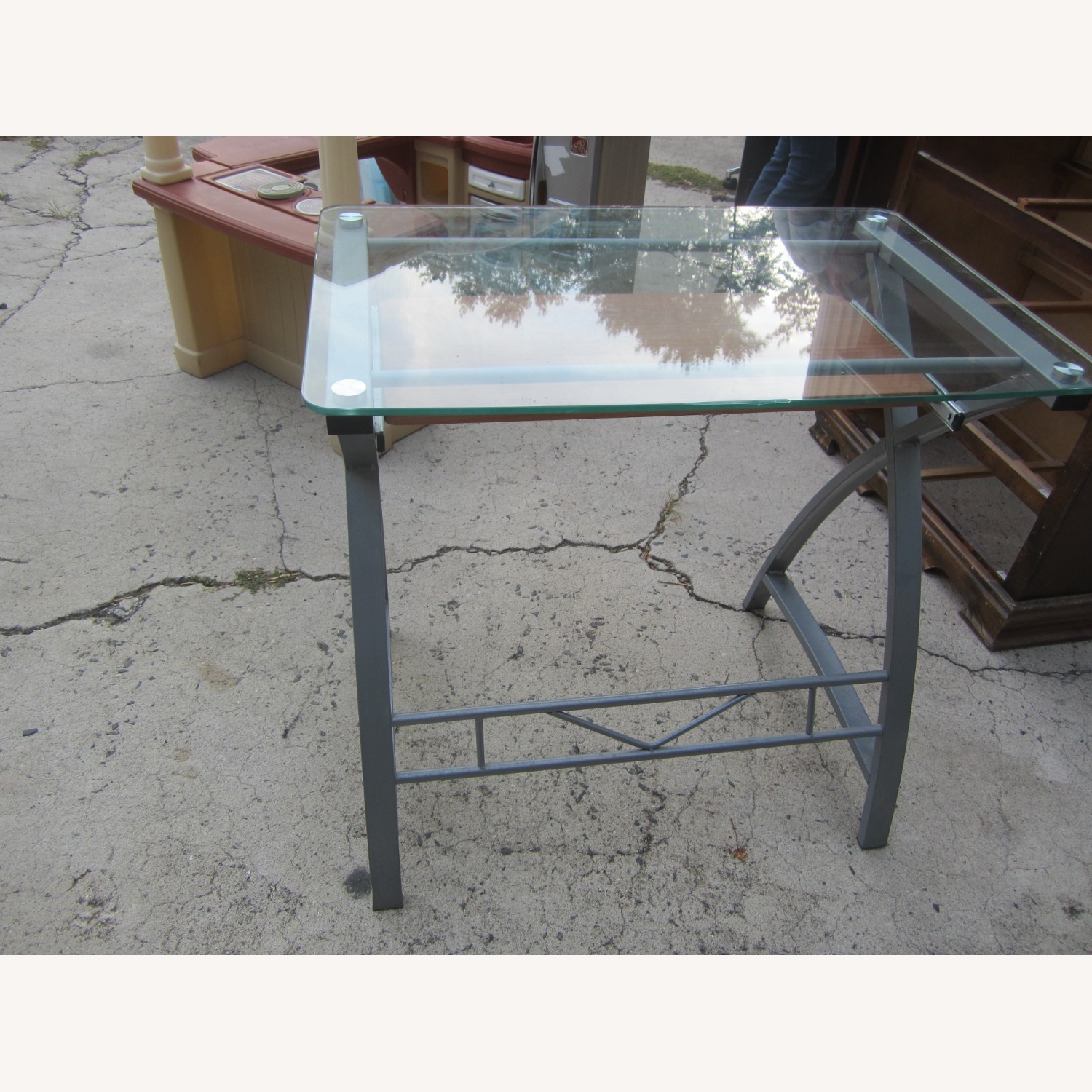 Computer Desk Glass Top Metal Frame - image-2