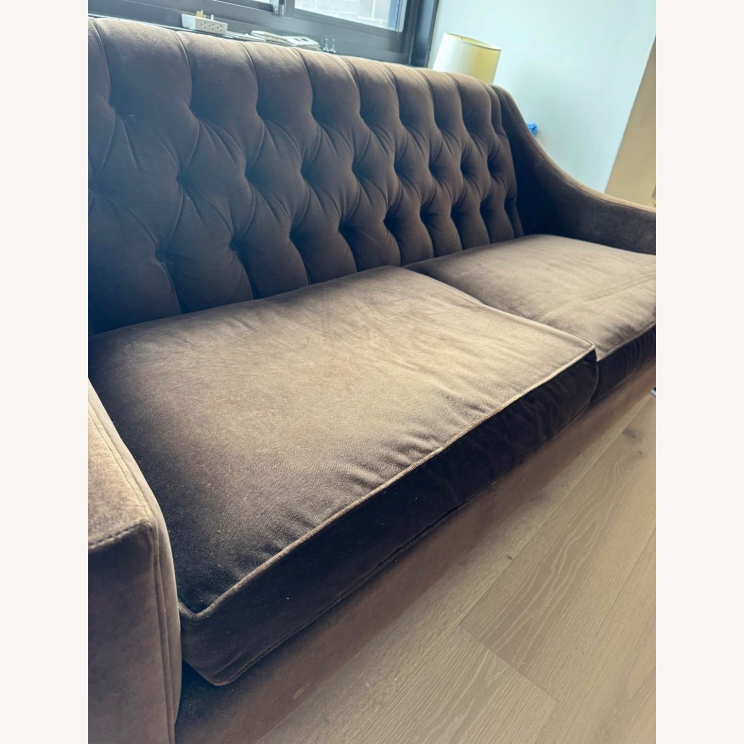 Arhaus Dark Brown Velvet 2 Seater Sofa - image-1