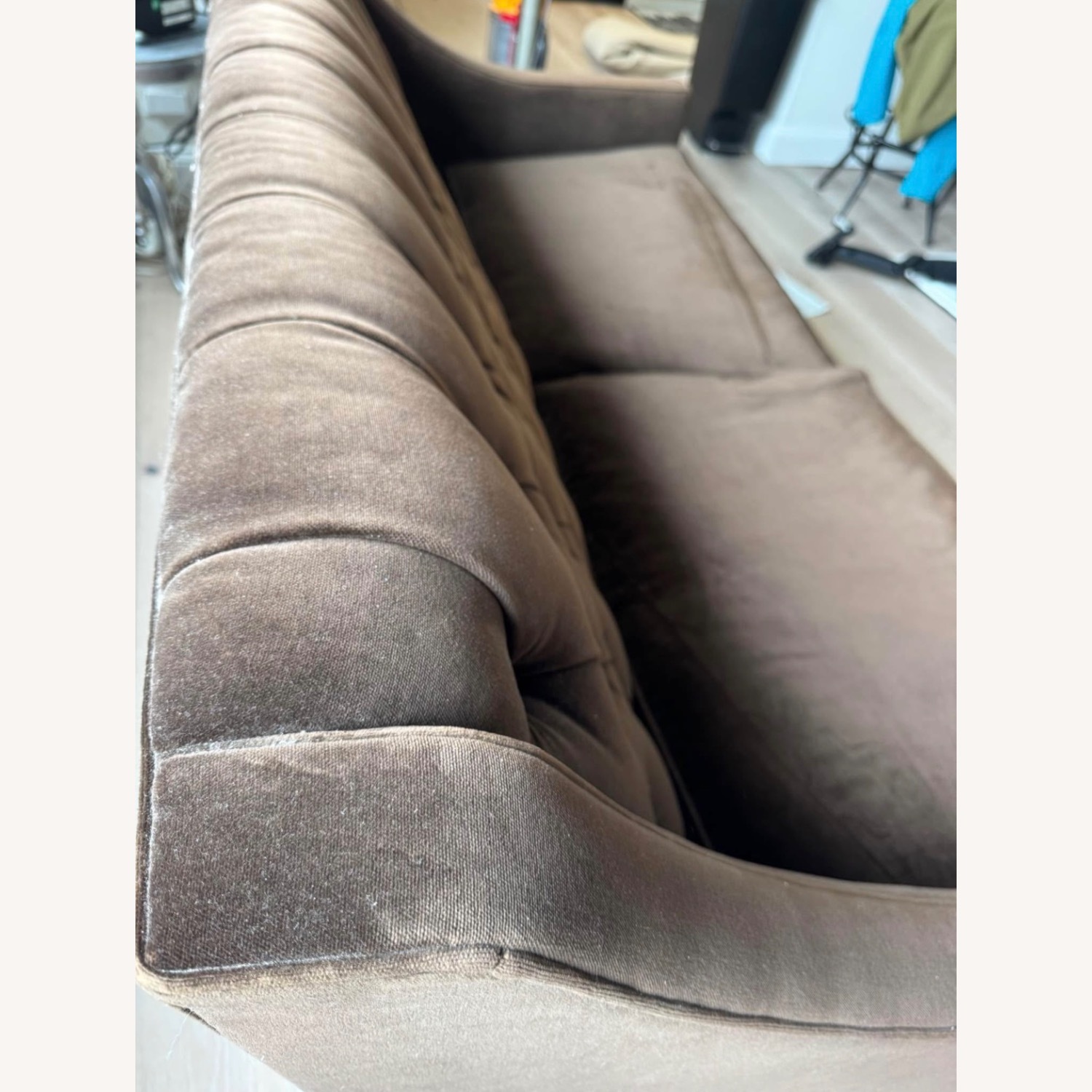 Arhaus Dark Brown Velvet 2 Seater Sofa - image-3