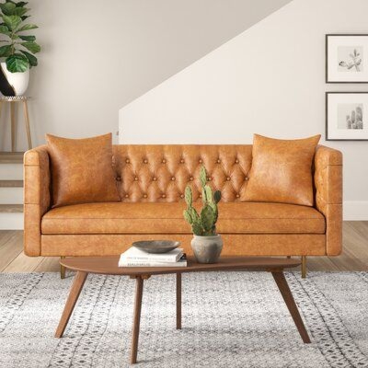 AllModern Gold Faux Leather Sleeper Sofa - image-0